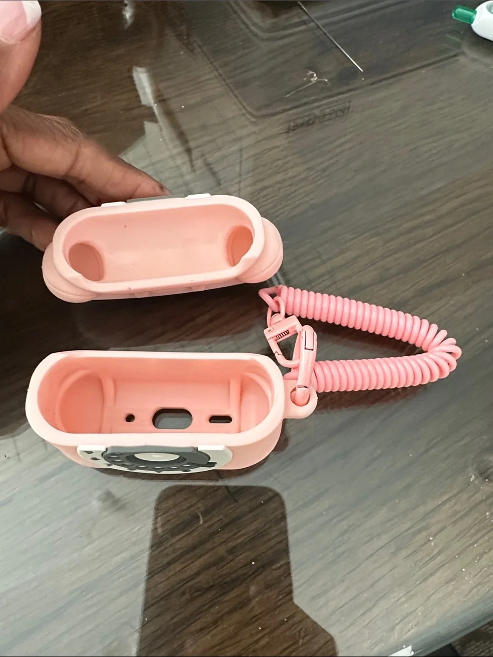 Retro Telephone Pink AirPods Case with Coiled Strap
